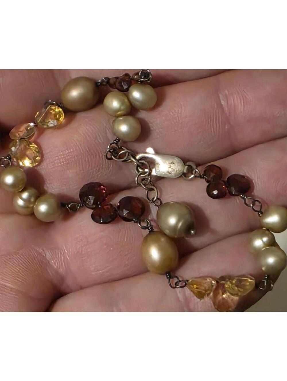 Vtg Sterling Silver Bracelet W/Authentic Multi-Color Gemstones & Pearls